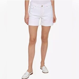 Tommy Hilfiger White TH Flex Cuffed Denim Shorts